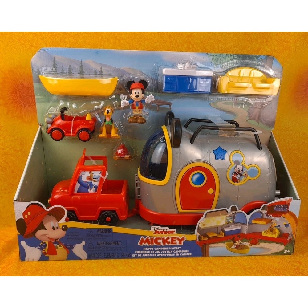 Disney Mickey Mouse Kids' Happy Camper Playset, Lights & Sounds 10-Piece Toy New